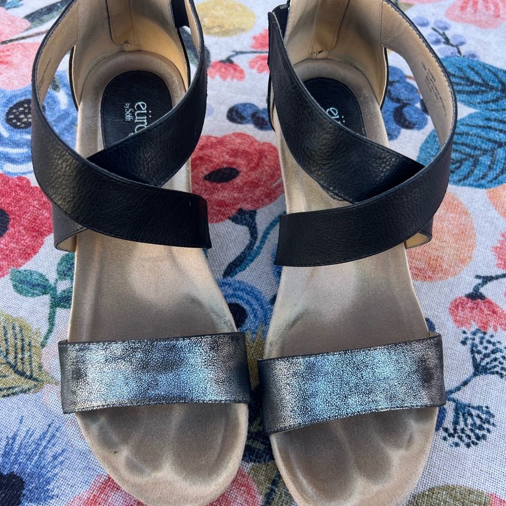 Eurosoft Black and Silver Women's Sandals
